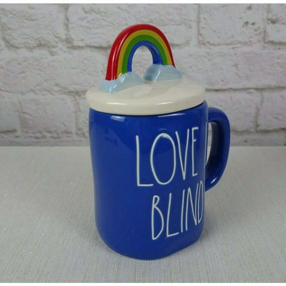 RAE DUNN Rainbow 🌈 Figural Mug Love Is Blind Blue With Lid Pride Decor New - Picture 2 of 12